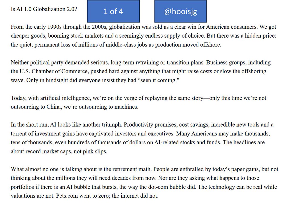 HOOISJG's tweet image. The real #AI question that should be on everyone&apos;s mind is: Is AI 1.0 equivalent to #Globalization 2.0. I don&apos;t know why policymakers are not asking questions now. I suspect it&apos;s b/c of solving big problems before they are a crisis isn&apos;t sexy.