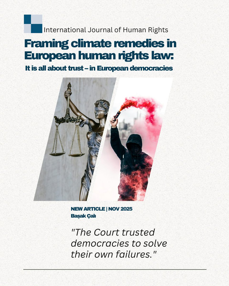InRights's tweet image. Başak Çalı on the ECtHR's 2024 climate rulings: whilst diagnosing #climatechange as a #humanrights problem, the Court placed solutions back with national democracies through a "democratic frame of trust"—marginalising climate justice demands.

Article: doi.org/10.1080/136429…
