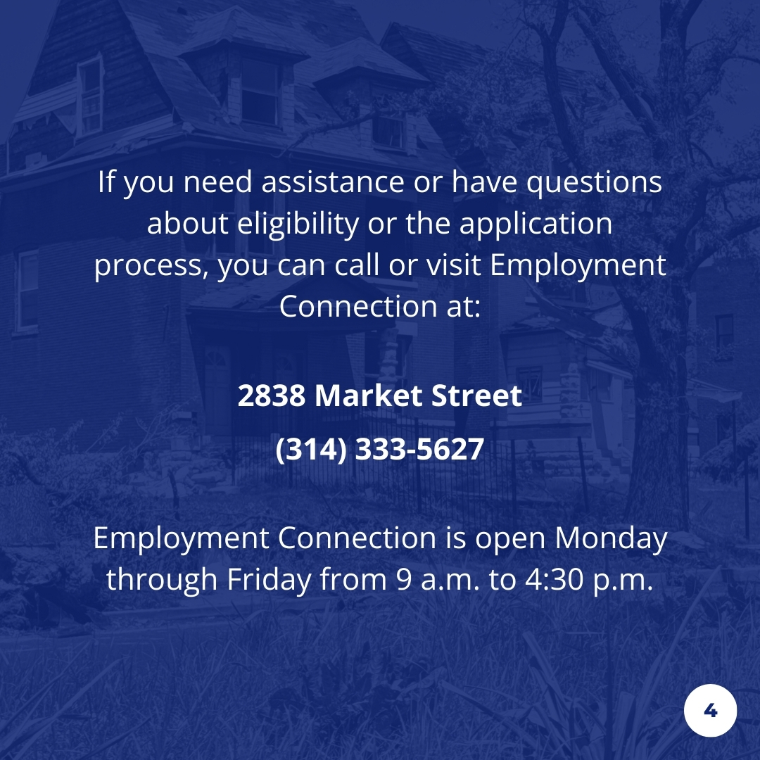 The Impacted Tenants Fund application is officially live!

If you've been forced to relocate due to a condemned unit or the May 16th tornado, please apply. You could be eligible for assistance.

Use this link for more information: stlouis-mo.gov/government/dep…