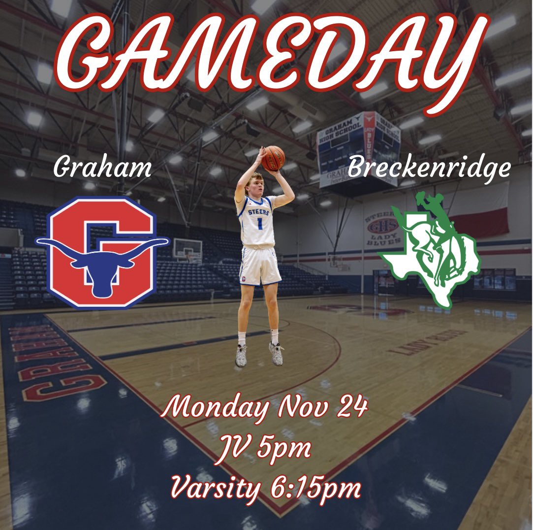 GAMEDAY

vs. Breckenridge 

🚨UPDATED TIMES🚨
JV 5pm
Varsity 6:15pm

🤘🏻🏀🤘🏻🏀

#A3
#ToughandTogether

<a href="/GrahamHSAthDept/">Graham High School Steers and Lady Blues</a> <a href="/ClubGraham/">Graham Athletic Booster Club</a> <a href="/hoopinsider/">Hoopinsider</a>