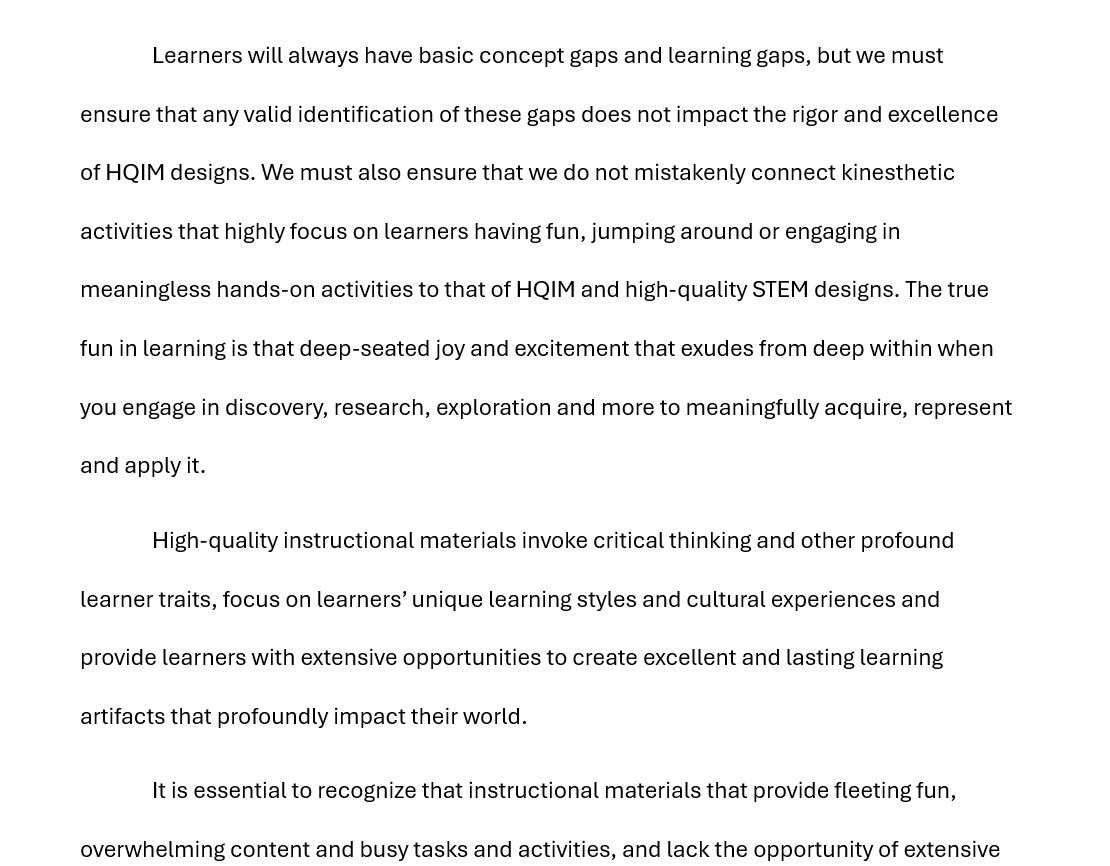 chemelnalis's tweet image. Here is a section of my article titled “High Quality Instructional Materials” I wrote for an organization that believes all students deserve rigorous and high-quality instruction. 

#highqualityinstruction #excellence #implementation #learningproducts