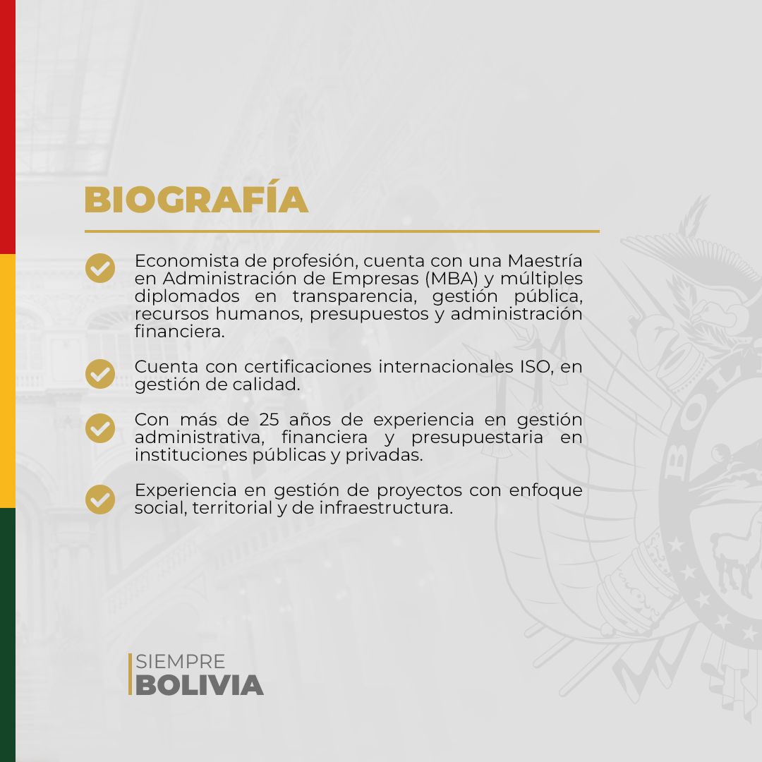 ¿𝐐𝐮𝐢é𝐧 𝐞𝐬𝐭𝐚𝐫á 𝐚𝐥 𝐦𝐚𝐧𝐝𝐨 𝐝𝐞 𝐥𝐚 𝐀𝐠𝐞𝐧𝐜𝐢𝐚 𝐄𝐬𝐭𝐚𝐭𝐚𝐥 𝐝𝐞 𝐕𝐢𝐯𝐢𝐞𝐧𝐝𝐚?
Aquí algunos datos para conocer a la Máxima Autoridad Ejecutiva que inicia el liderazgo de la entidad encargada de dotar viviendas sociales en Bolivia.
#SiempreBolivia