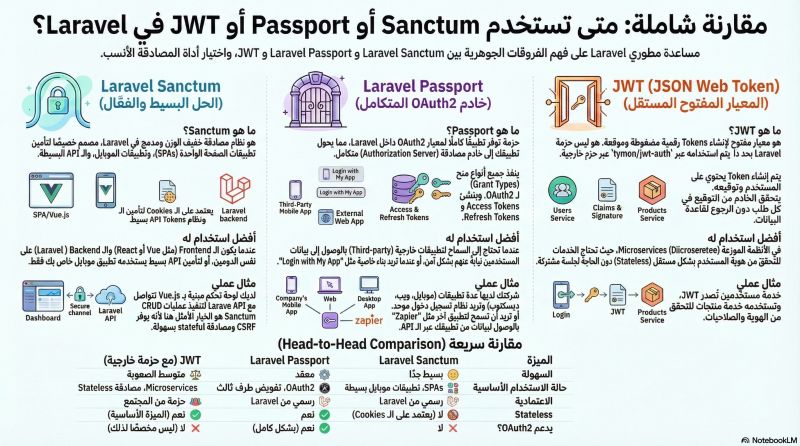 مقارنة شاملة : 
متى نستخدم Sanctum
أو Passport
أو JWT 
في Laravel ؟

#برمجة #مبرمج
#Laravel