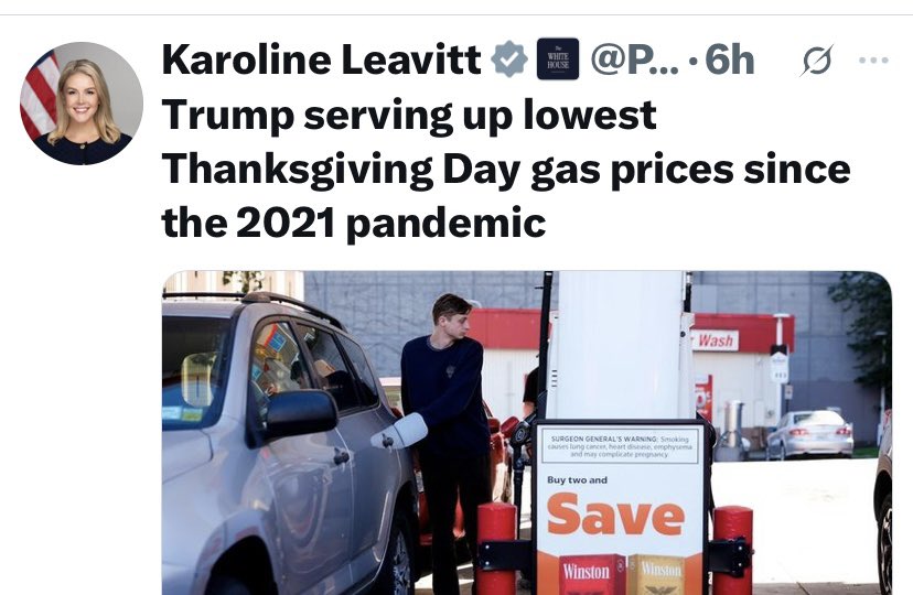 Fun Fact:
When President Biden left Office the national average cost of a gallon of gasoline was $3.08. 

Today under Trump, it is  $3.07. 

I hope everybody is enjoying the $0.01 savings.
