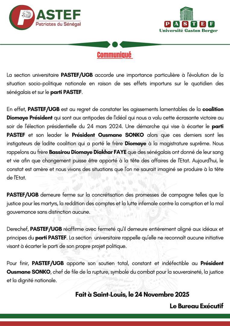 pastefugb's tweet image. Communiqué !
PASTEF/UGB
#sonko2029 #Communique #pastef #pastefugb #patriote #senegal #sonkomoysenegal