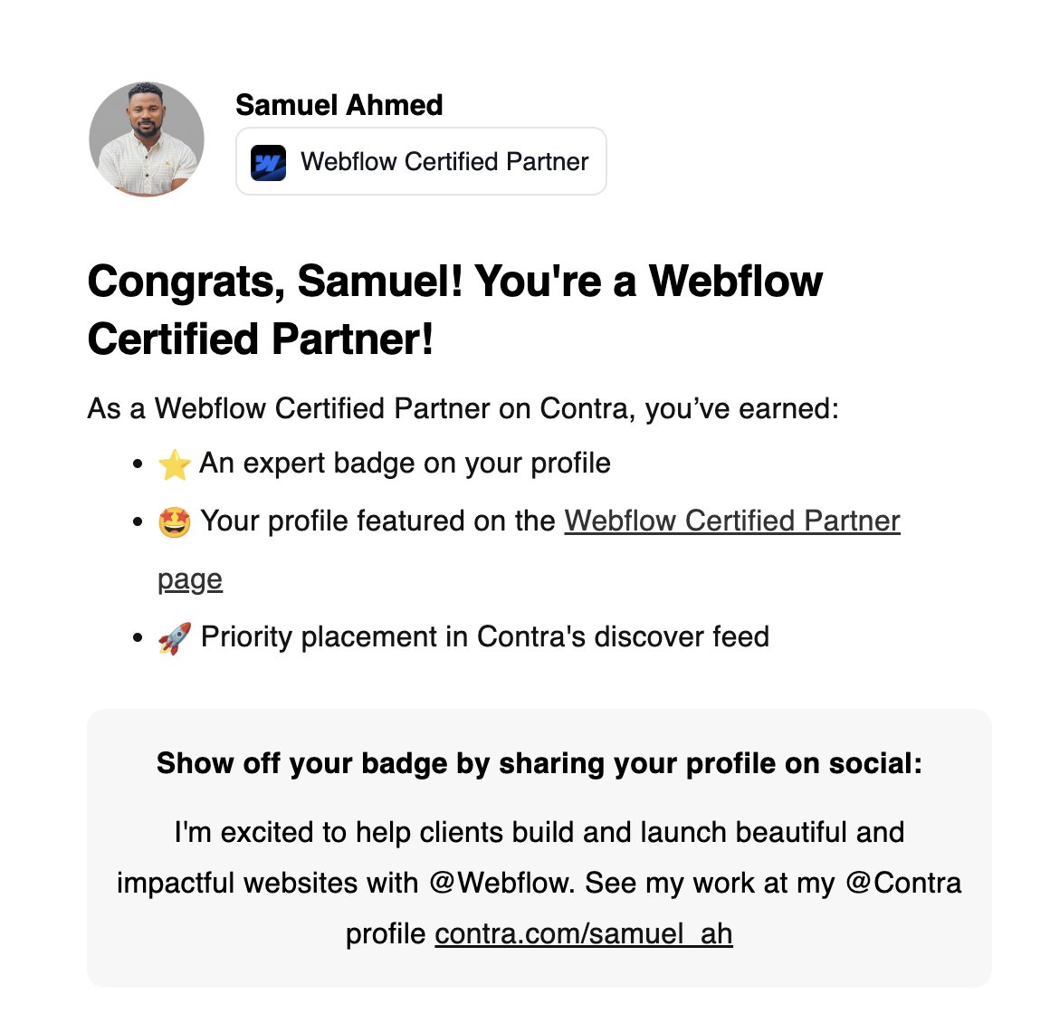officialvhibez's tweet image. Last week I became a @Webflow Certified Partner! 🚀

Shoutout to @Webflow and @contra for spotlighting certified partners.

Excited to tackle new challenges and help clients build impactful websites.
#Webflow #WebDesign #NoCode