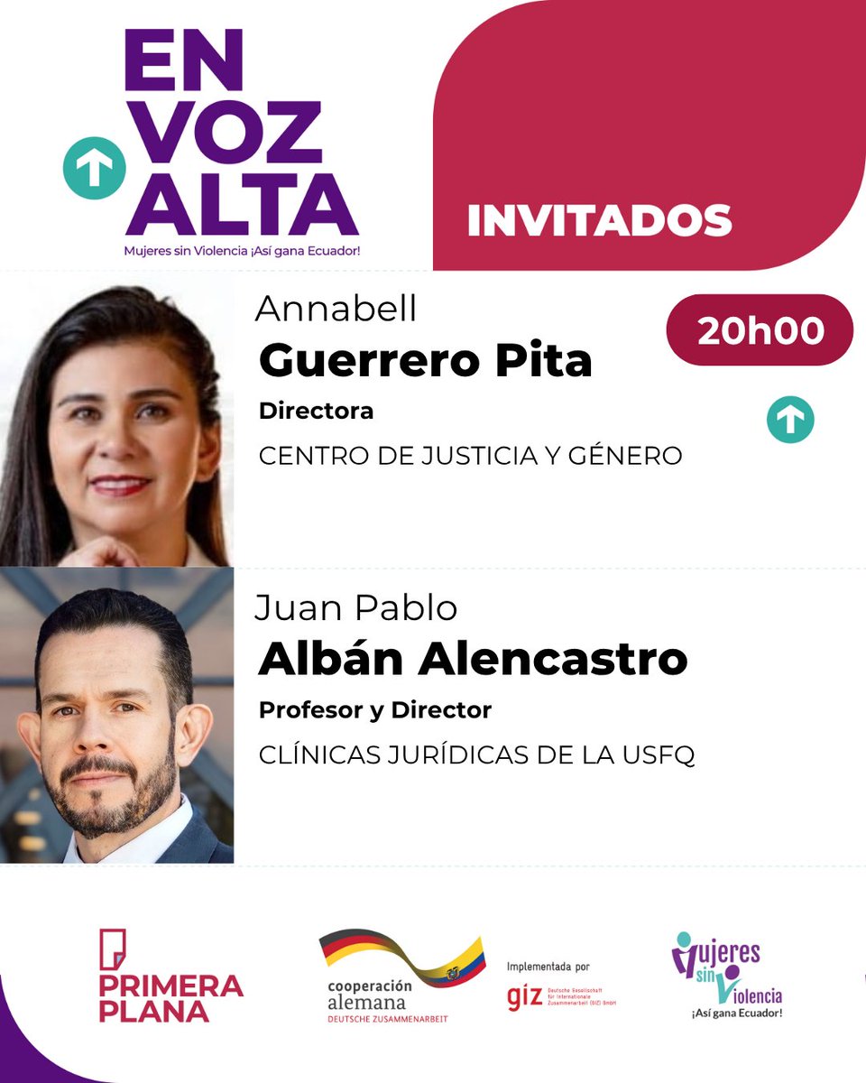 🎙️#EnVozAlta | Martes, 9 de diciembre de 2025. Nos acompañará:

✅<a href="/NguyenGuerrero/">Annabell Guerrero Pita ⚖🏄🏽‍♀️🍉</a>, Directora del Centro de Justicia y Género.

✅<a href="/JuanPablo_Alban/">Juan Pablo Albán</a>, Profesor a tiempo completo y Director de las Clínicas Jurídicas de la <a href="/USFQ_Ecuador/">Universidad San Francisco de Quito</a>.

🔈Dialogaremos sobre el Día de los Derechos