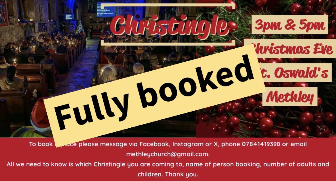 Our 3pm &amp; 5pm Christingle services are now fully booked.
We’re keeping a reserve list—message us if you’d like to be added.
If you’ve booked but can’t make it, please let us know.