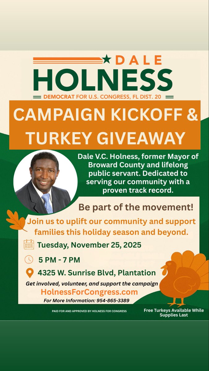 For 40+ years I’ve walked with our community—through struggle, resilience, and hope.

Leadership isn’t about the seat you hold, but the lives you lift.

I’m running for Congress because our families deserve better.

Join us Nov 25, 5–7:30 PM.

#HolnessForCongress