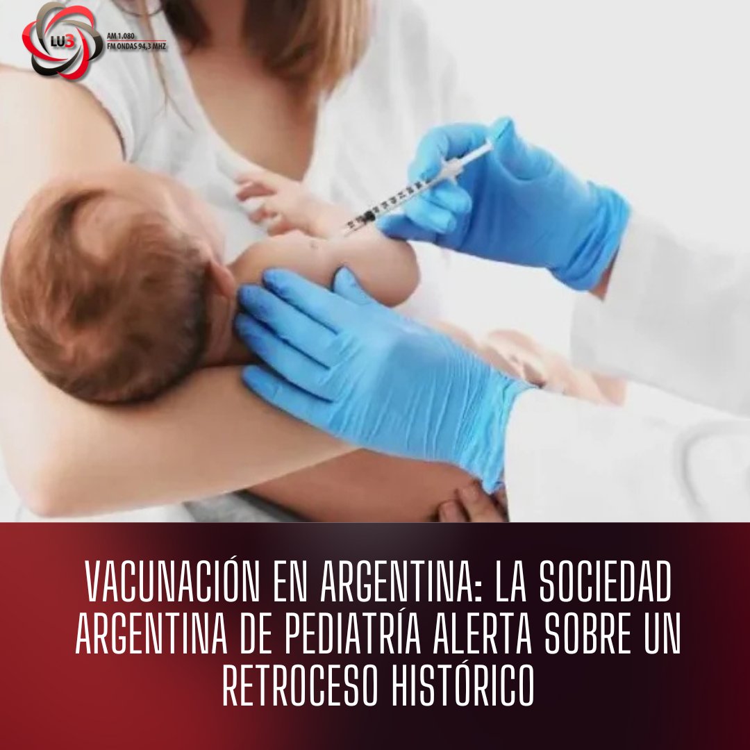 RadioLU3's tweet image. La Sociedad Argentina de Pediatría (#SAP) alerta por un retroceso histórico en las coberturas de vacunación. 📉 Varias vacunas infantiles están por debajo del $50\%$. El riesgo es la reaparición de sarampión y poliomielitis. 👶  lu3digital.com.ar/?p=73895