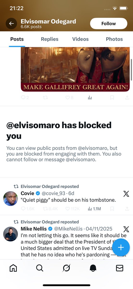 Another coward <a href="/elvisomaro/">Elvisomar Odegard</a> blocked me after whining that Dr Who’s still alive 
#RIPDoctorWho