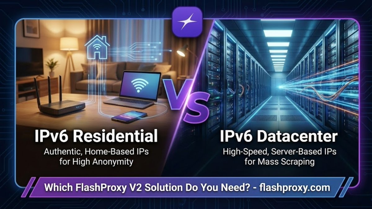 flashproxy_'s tweet image. ⚡️ IPv6 Residential vs. IPv6 Datacenter: Which one do you need?

With the new FlashProxy V2, we&apos;ve split the pools so you can pick the right tool for the job.

🏎 Datacenter: Fast &amp;amp; Cost-effective. 🕵️‍♂️ Residential: 100% Authentic &amp;amp; Undetectable.

Find out which is right for you 👇…