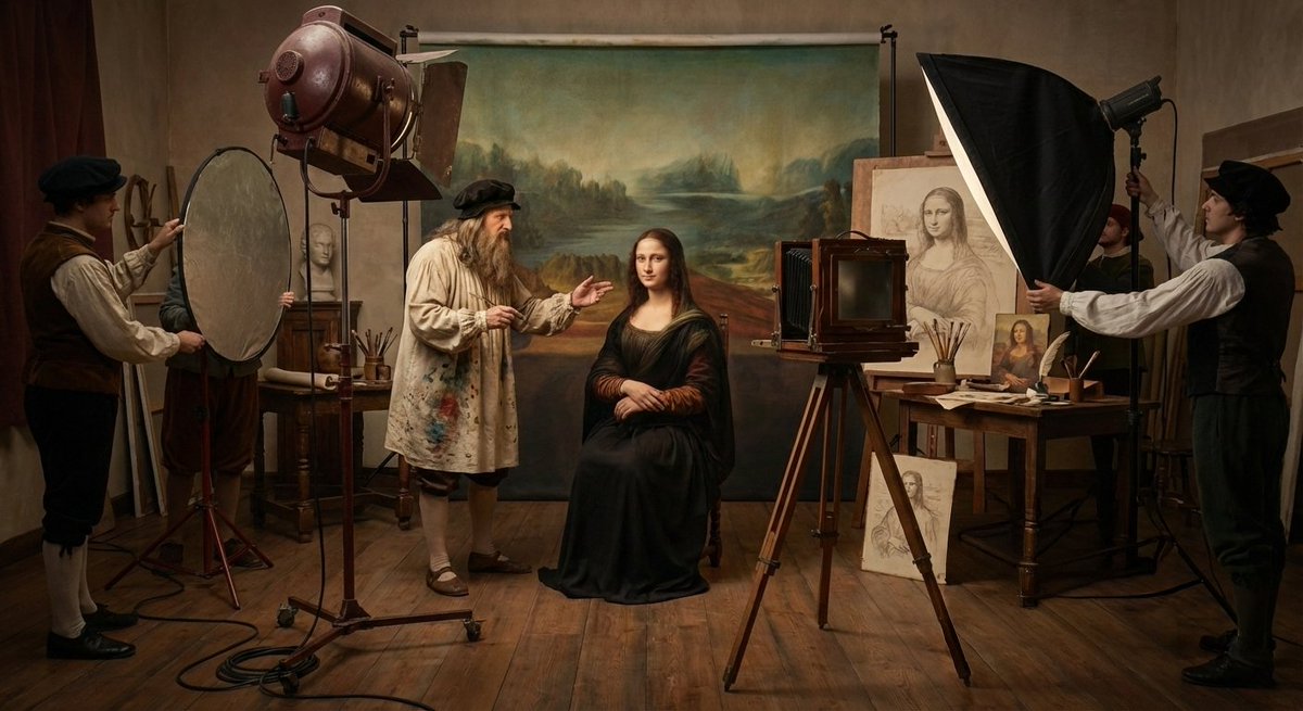 motionphi's tweet image. The Mona Lisa photoshoot #nanobanana
