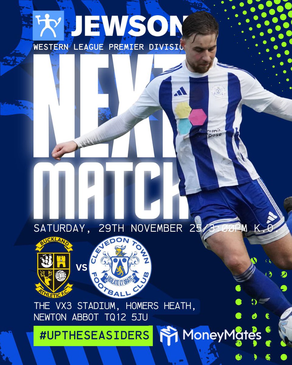 ClevedonTownFC's tweet photo. 📍 NEXT UP
 Our final game of the month is on the road… 

🆚 @OfficalBAFC  📅 Saturday 29th ⏰ 3:00pm Kick-Off 📍 The VX3 Stadium, TQ12 5JU

The lads will be looking to finish November strong, let’s take that Seasiders spirit with us and make some noise!

#ClevedonTownFC #CTFC #UpTheSeasiders
@swsportsnews