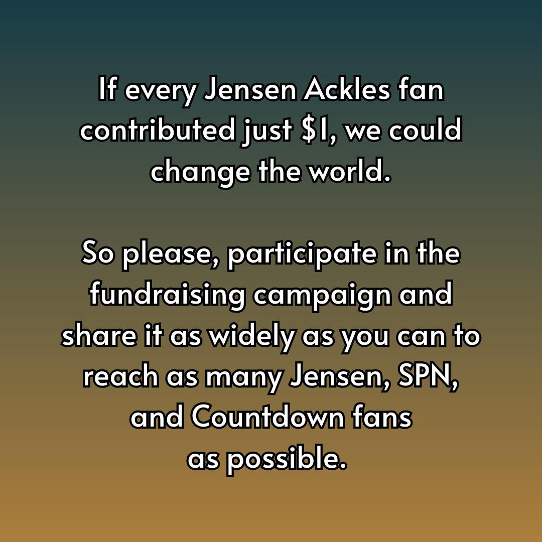 We are a group of fans who would like to present Jensen with a big check at next year's Purgatory Convention for ALS and glioblastoma research.  Please use your platform and help to reach as many people as possible, please share this post! 🤞🏻 Thank you! gofund.me/7ff3f2841