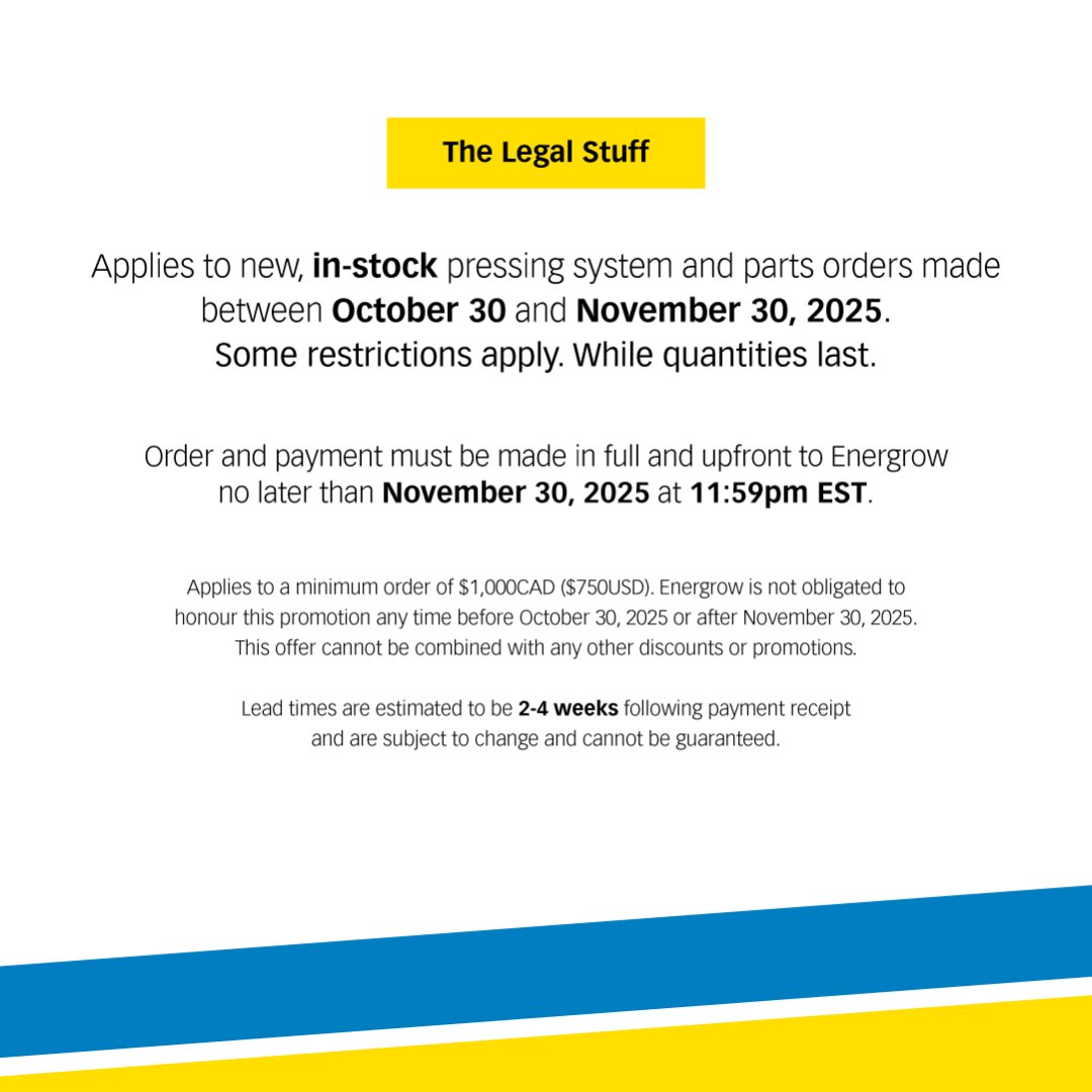 1 week left!
Exclusive offers on in-stock pressing equipment and parts to keep more green in your farm and your pockets!  Quantities limited, while supplies last.
#GreenFriday #ValueAddedFarming #Energrow