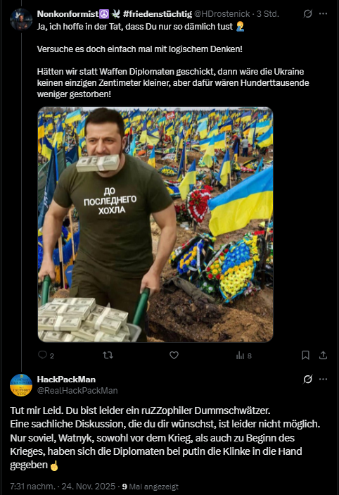 HDrostenick's tweet photo. Noch so ein putziger Bandera-Fanboy, der sofort jeden blockiert von dem er fürchtet mit Argumenten konfrontiert zu werden die seine Ideologie zerstören 🤣 https://t.co/iNQl0OQI2t