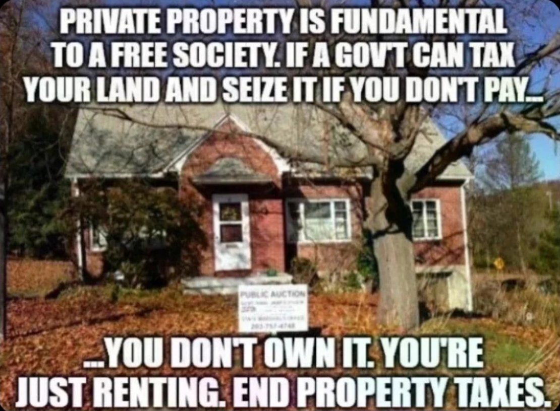 FreeTalkLive's tweet image. Calling it “owning” your home while you pay rent to the state every year is one of the neatest tricks government ever pulled. 

Miss a few payments and the same people who call you a homeowner will auction your house off without blinking. 

If the state can seize your land over…