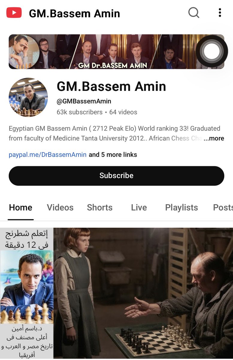 GMBassemAmin's tweet image. إن شاء الله عودة مهمة غدا بفيديو جديد نفسى اعمله من كذا سنة 😃
إن شاء الله يعجبكم و يفيدكم !
أتمنى كل المهتمين بالشطرنج يشتركوا و يفعلوا الجرس عشان يشوفوا الفيديو أول ما ينزل 🔔
و هستنى رأيكم فى الفيديو و السلسلة الجديدة .

#باسم_أمين