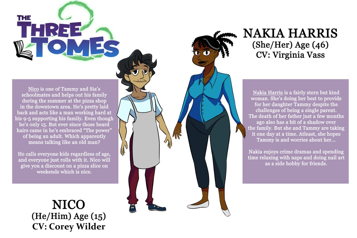 Time for a re-introduction.  Let's meet the characters from my indie animation animatic pilot  
The Three Tomes 
Updated Character bios for Nico  and Nakia Harris ( Tammy's Mom)
#indieanimation #thethreetomes