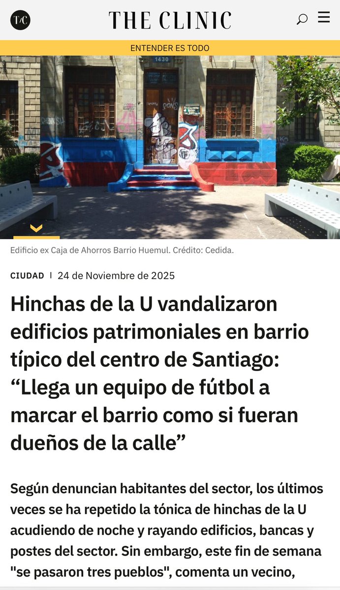 Orrego's tweet image. Es inaceptable que se vandalicen fachadas y monumentos que forman parte de nuestra identidad. Desde el Gobierno de Santiago hemos impulsado la recuperación y limpieza de espacios patrimoniales que nos pertenecen a todos, y no vamos a permitir retrocesos. Condenamos este acto y…