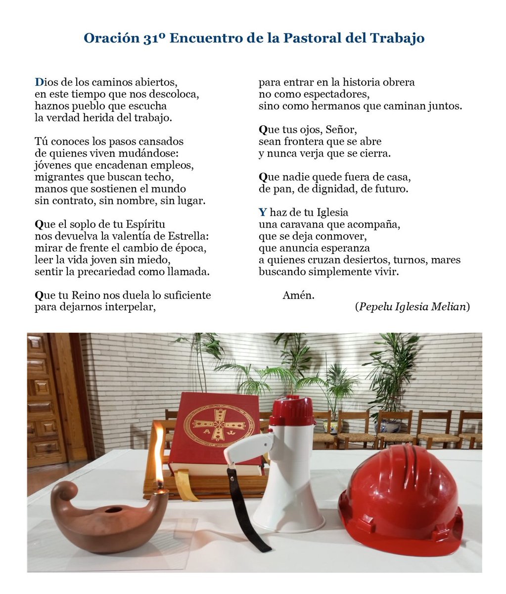 🙏 Nacida del 31º Encuentro de la Pastoral del Trabajo, del eco que facilitó Estrella Moreno, del debate compartido, y con el latido hondo de un texto de Galeano, para estas generaciones (milenians y Z) obligadas a mudarse, a cambiar, a seguir caminando como iglesia (Pepelu)