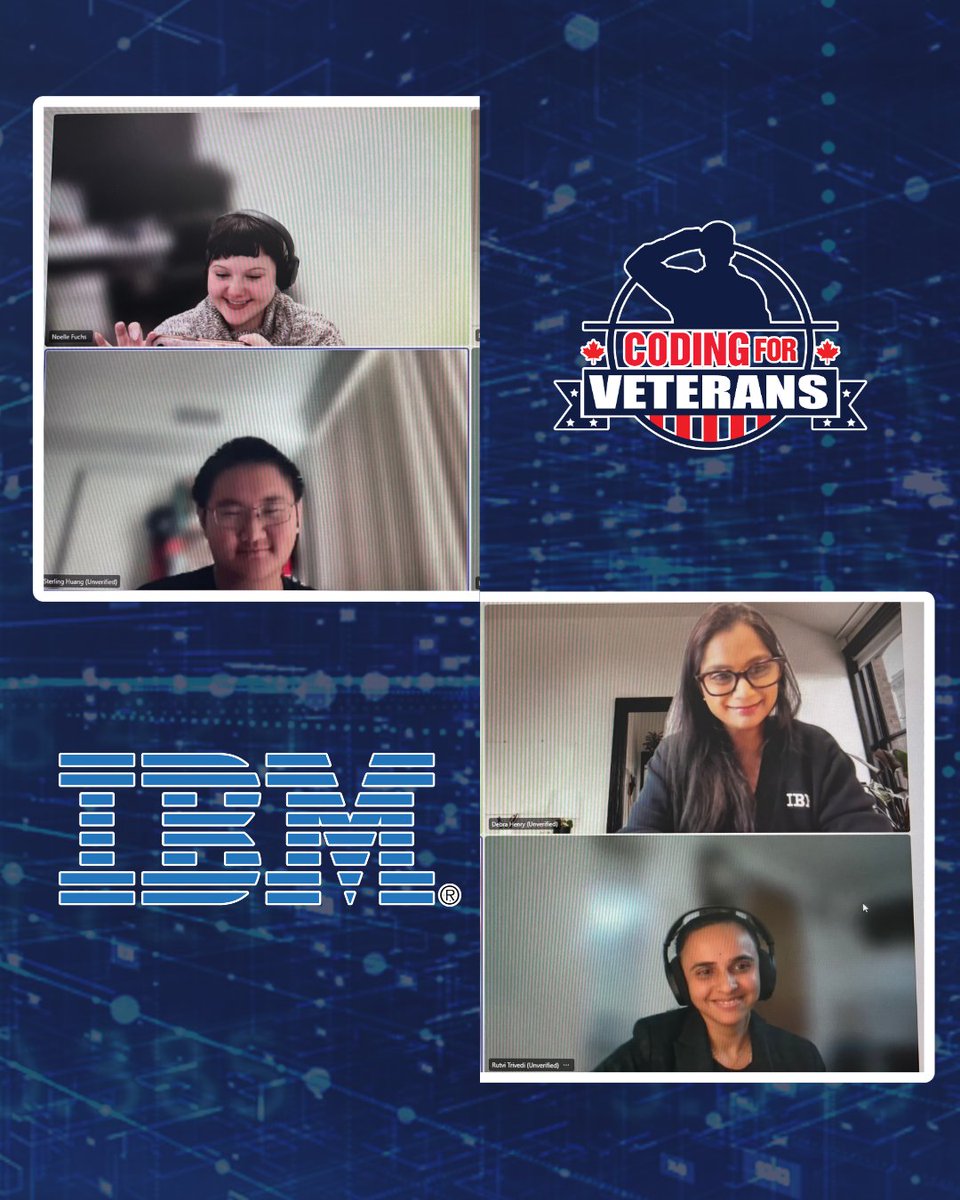 Coding4Veterans's tweet image. Throwback to our Virtual Job Fair. An incredible kickoff featuring industry leaders PwC, IBM, CSE, Commissionaires, and Accenture connecting directly with our students. A huge thank you to our partners for supporting our mission.