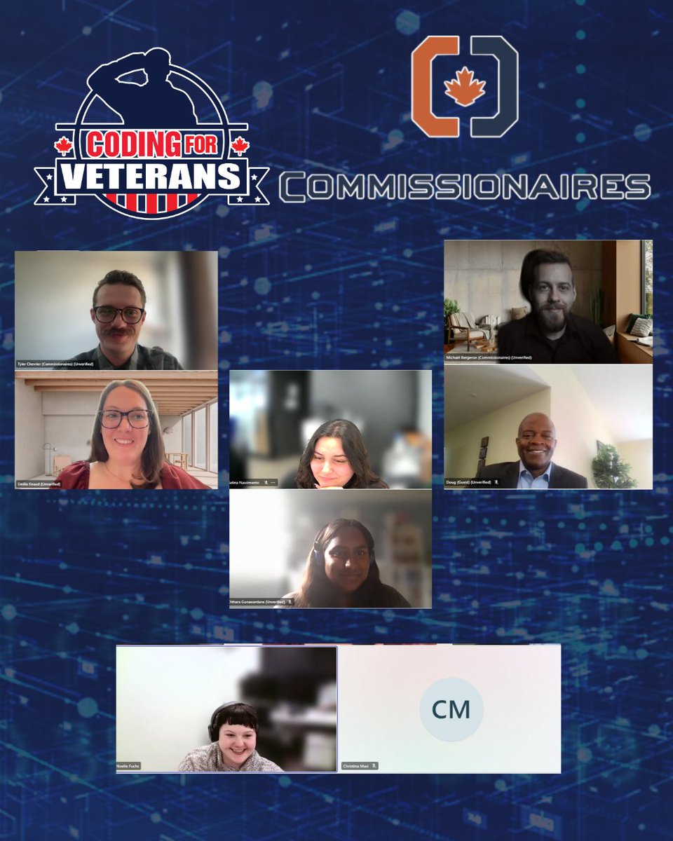 Coding4Veterans's tweet image. Throwback to our Virtual Job Fair. An incredible kickoff featuring industry leaders PwC, IBM, CSE, Commissionaires, and Accenture connecting directly with our students. A huge thank you to our partners for supporting our mission.