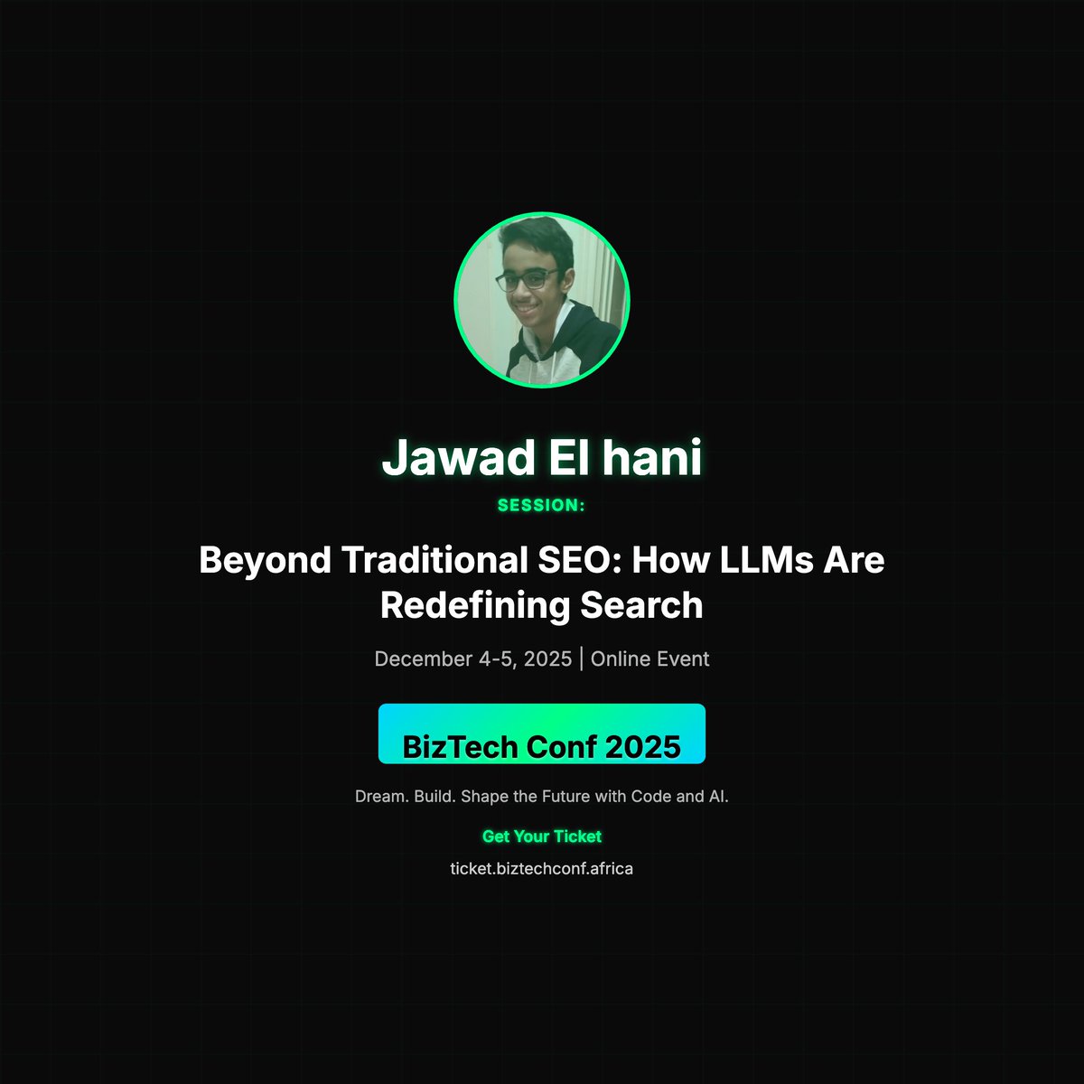 BizTechConf's tweet image. 🎤 Jawad El hani at BizTech Conf 2025!

📢 &quot;Beyond Traditional SEO: How LLMs Are Redefining Search&quot;

#BizTechConf2025 #TechConference

🎫 ticket.biztechconf.africa