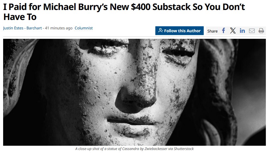🔵BARCHART: "Il Substack di Michael Burry: Vale davvero 400 dollari? La nostra opinione"
