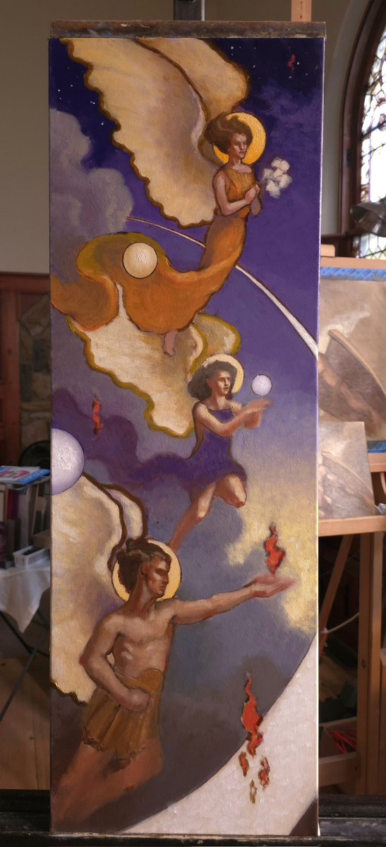 studio_erickson's tweet image. Worked on this design today. At this stage I work broadly at arm&apos;s length, squinting, working color, value, and arabesque more or less simultaneously so as not to &quot;fall into&quot; one area or another and lose the &quot;big look&quot;. The light is failing...