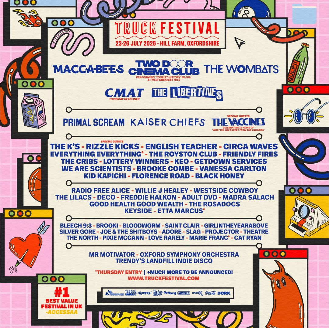 CMAT, The Maccabees, Two Door Cinema Club, The Wombats, The Libertines, and more will be playing Truck Festival next year!