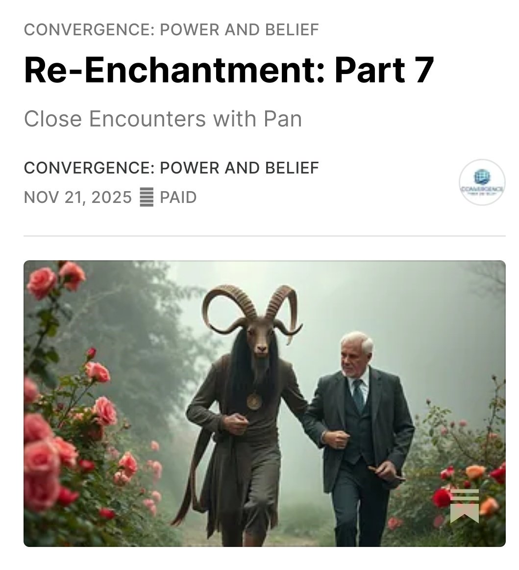 From my substack... Magical Re-Enchantment: Part 7 - Close Encounters with Pan.

-------------

Part 7, extracted from my book "Game of Gods," briefly explores the Findhorn experience as a contemporary model of Re-Enchantment. When Christianity is rejected, when Modernity is