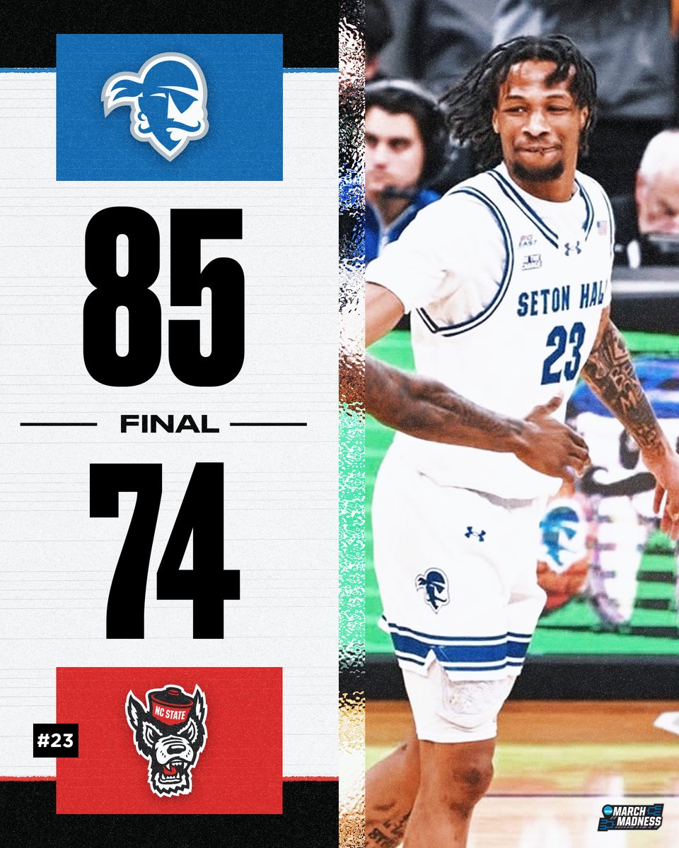 MarchMadnessMBB's tweet image. SETON HALL UPSETS NO. 23 NC STATE 🚨

The Pirates become the first unranked team to defeat a ranked opponent this season 🏴‍☠️