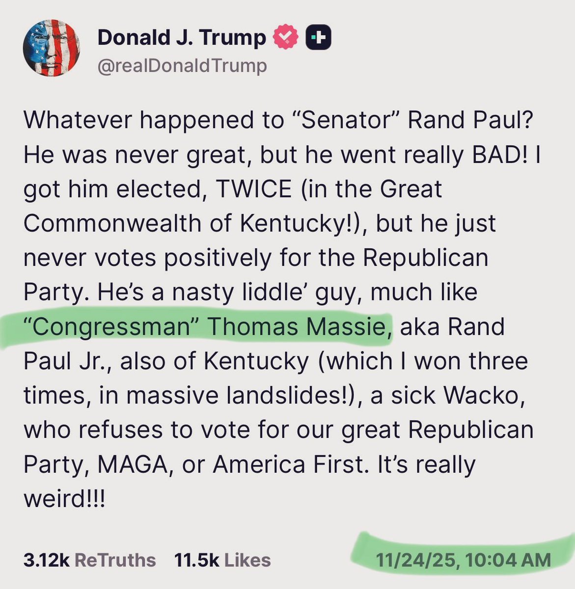 RepThomasMassie's tweet image. In case you were wondering after five posts in ten days… I am NOT paying any rent to live there. 😂 BTW, the name is Ron Paul, Jr. — Rand and I were mixed up at the hospital.