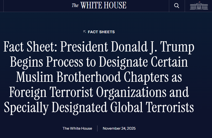 This is a total joke!

Trump is designating only the Egyptian, Lebanese, and Jordanian branches of the Muslim Brotherhood as Foreign Terrorist Organizations.

What about the Turkish, Qatari, European, &amp; American ones? Those are the ones targeting America!

Designate every branch!