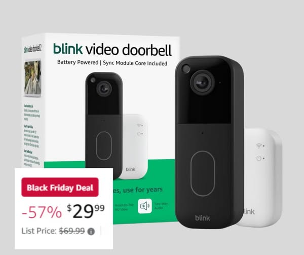 mythicdealss's tweet image. 🔥BLACK FRIDAY DEAL 🔥- amzn.to/4iof47A - Blink Video Doorbell (newest model) – Head-to-toe HD view  (ad) Appeal