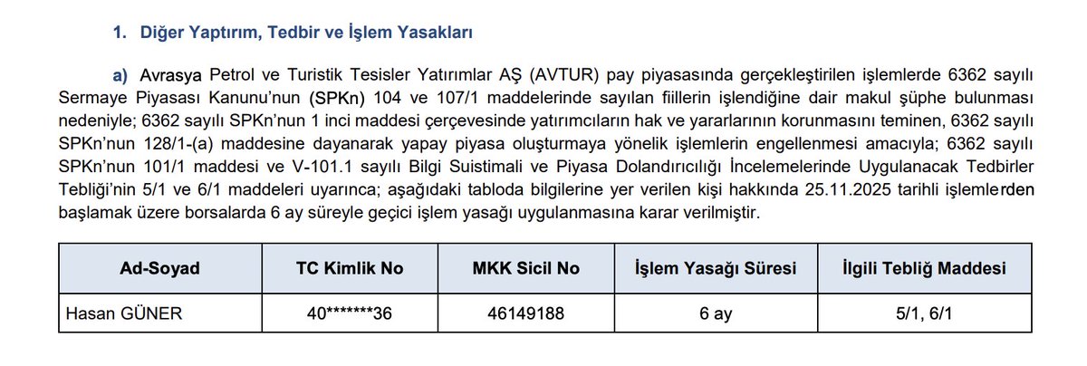 #avtur 

spk tarafından yapılan usulsüz işlemlere ceza verilmiş

zamanında analizlerimizde dikkat çekmiştik

doğru yerden bakarsanız bu piyasada yem olmazsınız