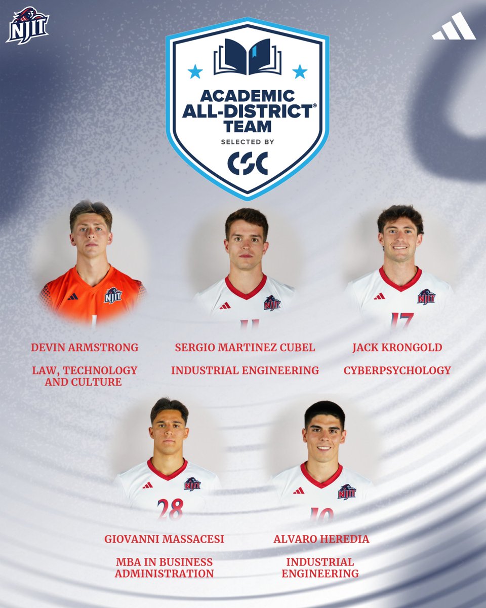 NJITsoccer's tweet image. 📚🤓⚽️

Five Highlanders named to the 2025 CSC Academic All-District Team‼️

🔗| NJITHighlanders.com

#RollTech ⚔️