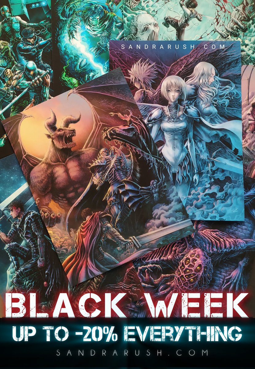 I've launched a huge Black Week Sale at the art shop 🖤 Take a look if you need some presents for fellow Berserk fans, gamers or yourself, at a good price 🖤 Enjoy!
SandraRush.com