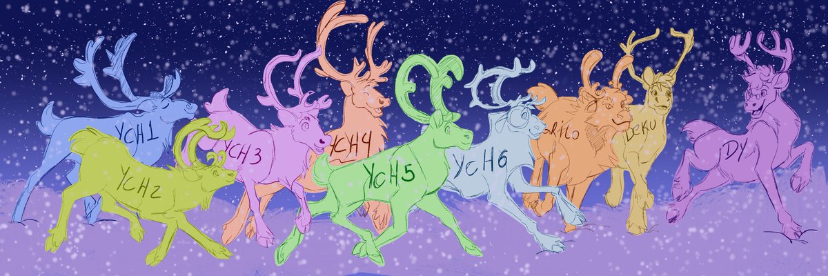 🎄✨ REINDEER YCH GIVEAWAY! ✨🎄

Ends 12/12
I’m giving away 6 reindeer YCH from the lineup!
To enter:

🦌 Must be a follower
⭐ RT and like this post
🦌 Reply with an SFW image of any OC to become a reindeer
⭐ Comment your preference order for the reindeer (YCH1 → YCH6 )