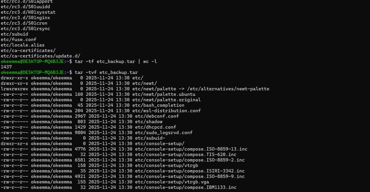Okeanalysis's tweet image. Day 20 of My DevOps Journey
Today I worked with tar files
Copied an entire directory
Compressed it into a .tar archive
Also practiced creating a .tar.gz (zipped tar) file
Learning how to package and back up files the Linux way 🔥
#DevOps #Linux #100DaysOfDevOps #TechJourney