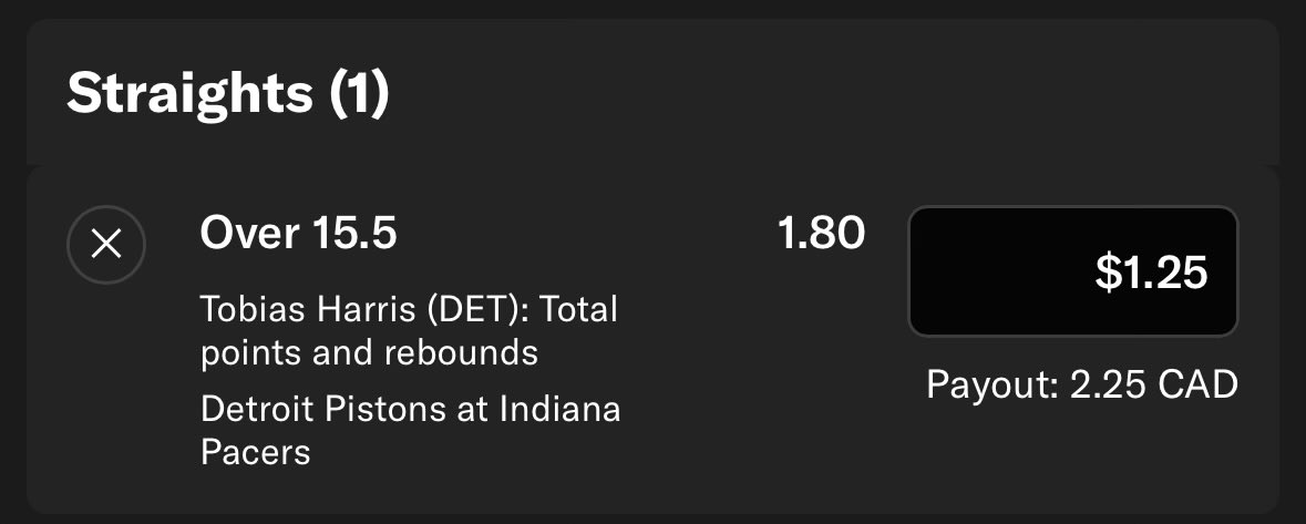 🏀 NBA 🏀

🌟Tobias Harris o15.5 PR, 1.80 (1.25u)

MGM is 1PR off the market here. Good spot for Harris too, who’s gone over this in 6/7 games this year. 

#NBA #GamblingX