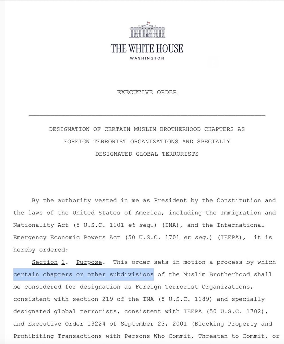LauraLoomer's tweet image. 🚨 BREAKING: 🚨 

President Trump just signed an Executive Order to officially classify “chapters” of the Muslim Brotherhood as a Foreign Terrorist Organization.

Not sure why it’s being done as “chapters” as opposed to one sweeping designation, as this is going to provide…