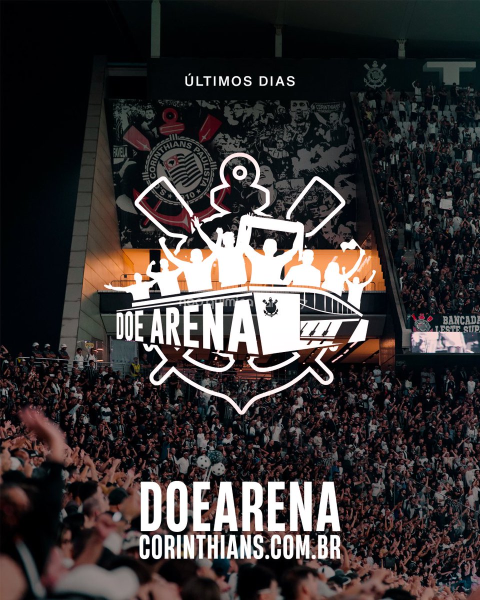 Corinthians's tweet photo. ⚠️ ÚLTIMOS DIAS PARA SUA DOAÇÃO, FIEL! ⚠️

A campanha Doe Arena se encerra no dia 26/11.

Bora fortalecer o Corinthians mais uma vez. Com seu apoio, vamos contribuir ainda mais com o nosso clube do coração. 🖤🤍

Acesse https://t.co/d1satEr3nA e faça parte da história.

#NeoQuimicaArena
#VaiCorinthians