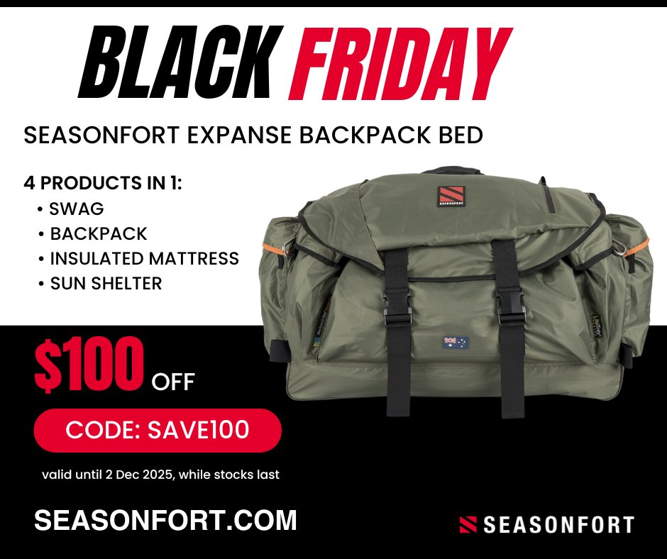 SEASONFORT's tweet photo. BLACK FRIDAY MEGA SALE - $100 off the SEASONFORT EXPANSE Backpack Bed. Get in while stocks last. https://t.co/xxacVfocW0