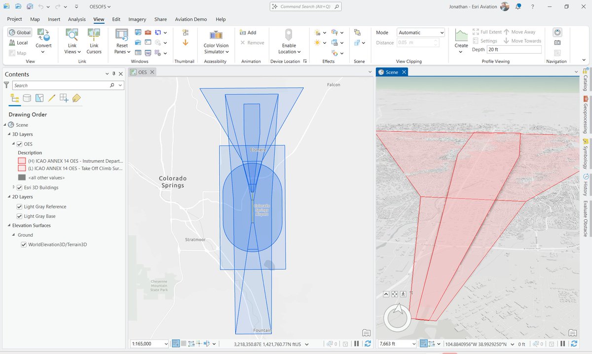 EsriFederalGovt's tweet image. #ArcGIS Aviation Airports now supports ICAO’s updated Obstacle Limitation Surfaces (OLS) framework, improving #aviationsafety, compliance, and airport planning. Visualize and analyze airspace constraints more precisely and efficiently. Learn more: ow.ly/pn6a50XuOo6