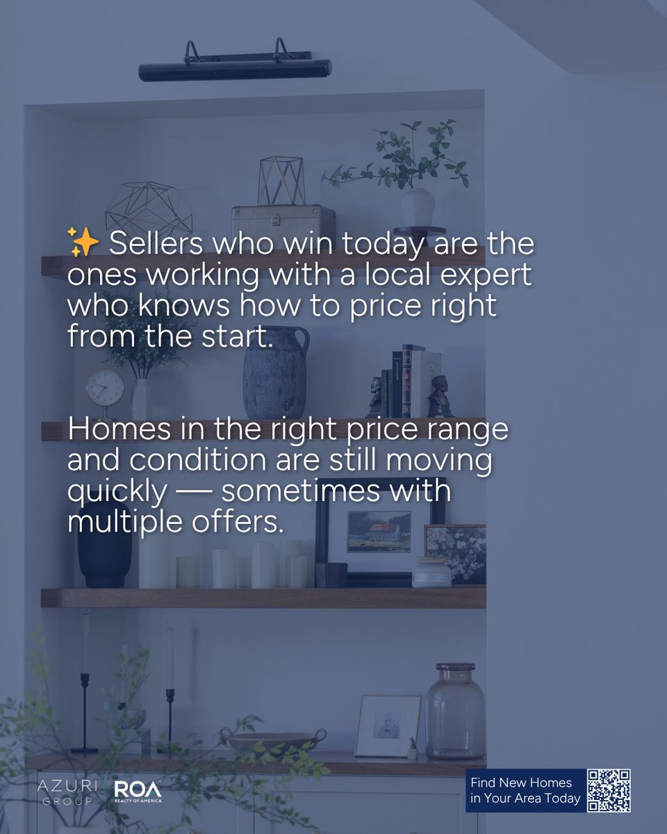 AzuriRealty's tweet image. 💡Pricing your home right is everything in today’s market, till shine 📈
 Let’s talk about the smartest way to price (and sell) your Austin home.

#AzuriGroupTX #AzuriGroupROA #AustinRealEstate #RealEstateTips #AustinHomes #MarketUpdate