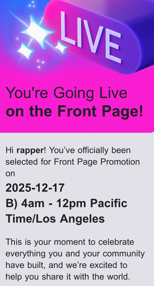 RapperTTV's tweet photo. WE GOT SELECTED FOR THE FRONT PAGE OF @Twitch 🙏🏼

On Wednesday, December 17th from 7 AM - 3 PM EST! The #RapCrew is back on the Front page! I’m so excited! Can’t wait to share this moment with you guys 💜 https://t.co/AtuII704Nt