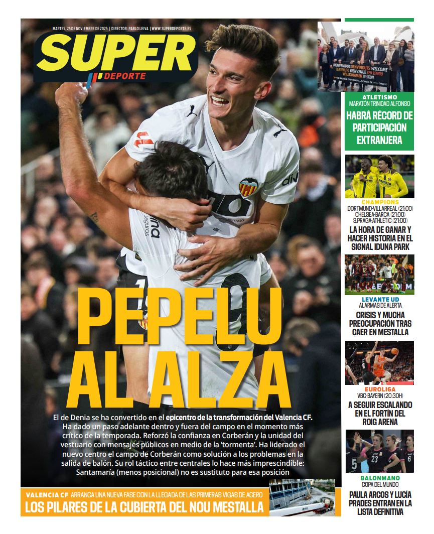 Esta es la #SUPERPortada 🗞🆕 de este martes 25 de noviembre

'PEPELU AL ALZA’ 🦇📈

#𝐋𝐚𝐂𝐚𝐬𝐚𝐃𝐞𝐥𝐃𝐞𝐩𝐨𝐫𝐭𝐞𝐕𝐚𝐥𝐞𝐧𝐜𝐢𝐚𝐧𝐨

🔗superdeporte.es🔗